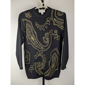 Vintage Michelle Stuart Lambswool Angora Pullover Sweater black gold